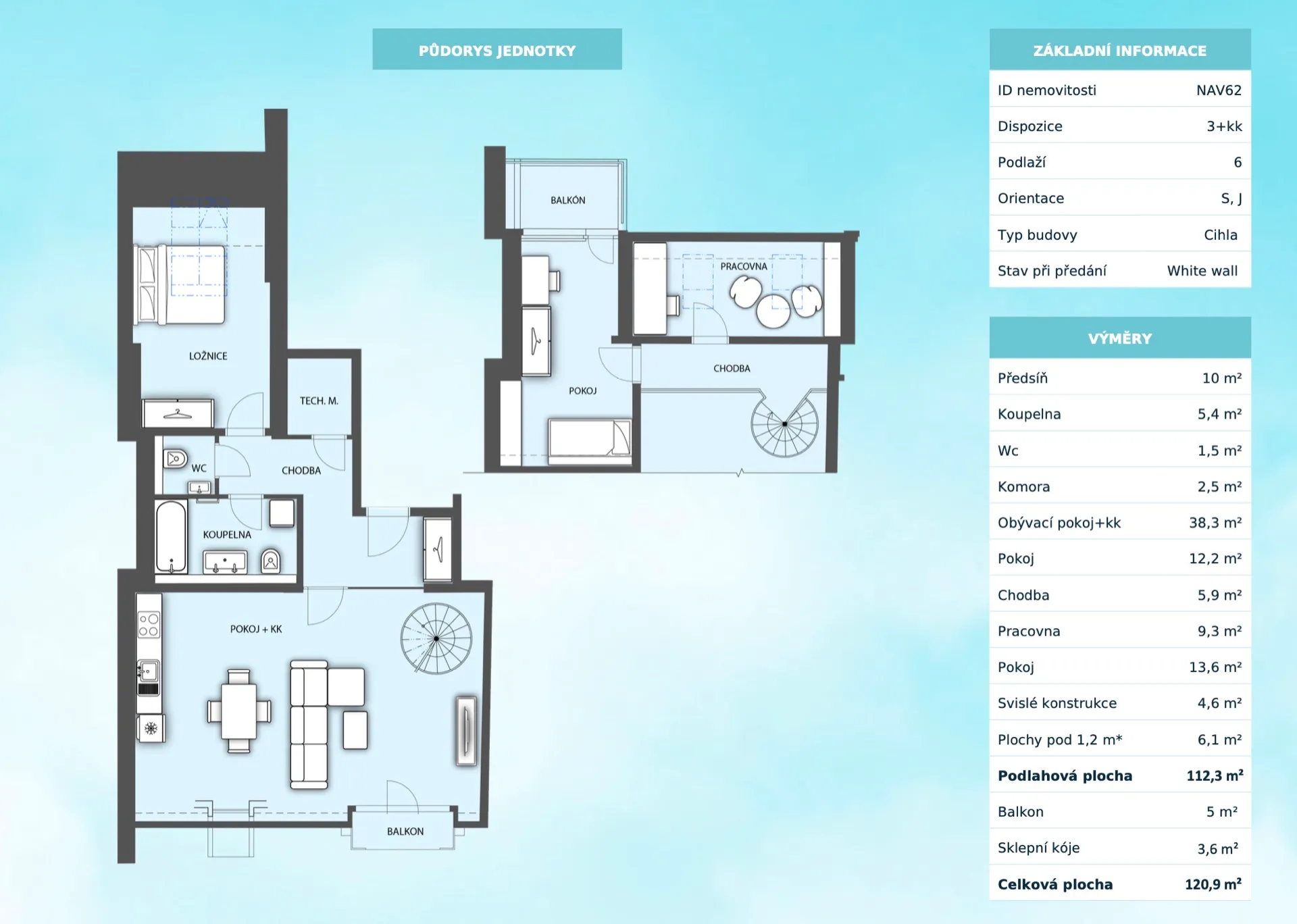 Prodej mezonetového bytu 3+kk v osobním vlastnictví 120,9 m², Praha 7 - Bubeneč